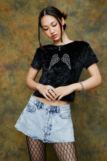 Angel Wings Velvet Fitted T-Shirt black