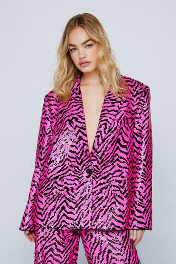 Premium Zebra Sequin Oversized Blazer pink