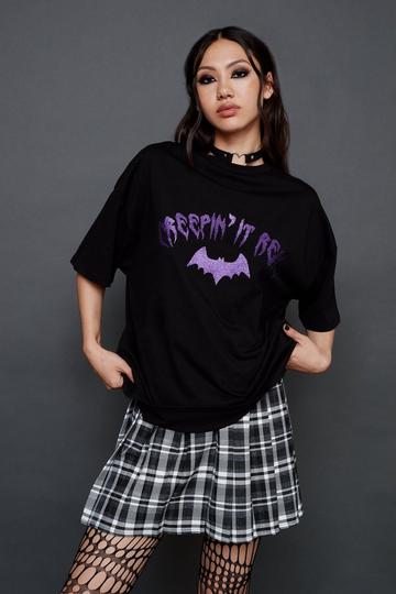 Creepin' It Real Slogan Glitter T-Shirt black
