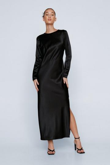 Petite Satin Column Open Back Midi Dress black