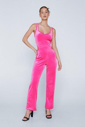 Velvet Cut Out Jumpsuit hot pink