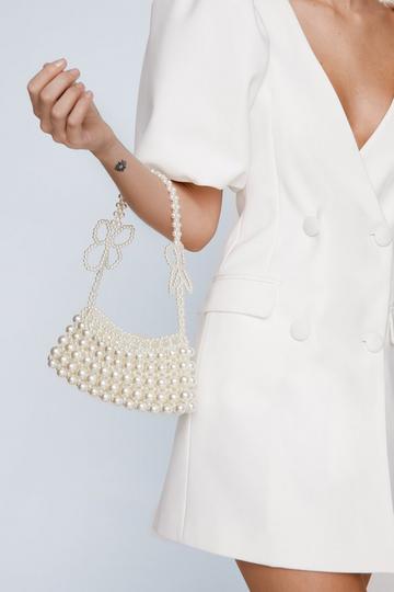 White Pearl Beaded Butterfly Strap Bag