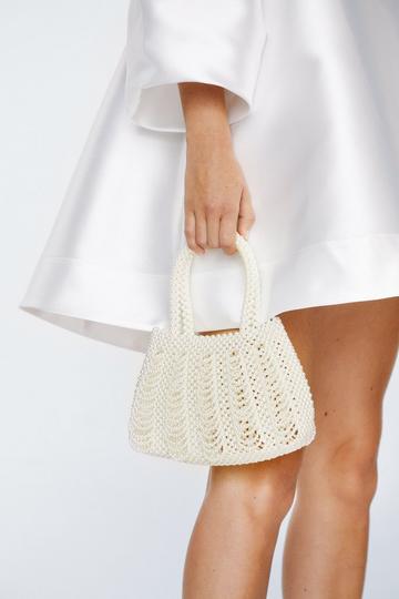White Pearl Embellished Beaded Bag