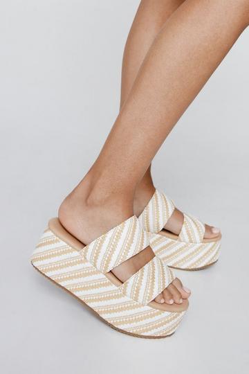White Stripe Raffia Platform Sandals
