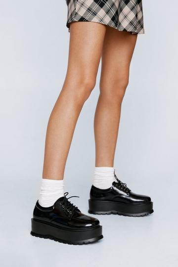 Black Lace Up Patent Platform Loafer