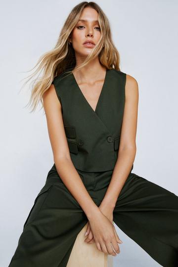 Premium Twill Boxy Cropped Waistcoat khaki