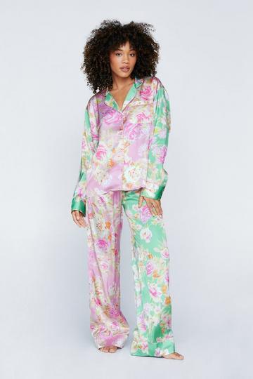 Floral Print Pointelle Lace Trim Crop & Shorts Pajama Set