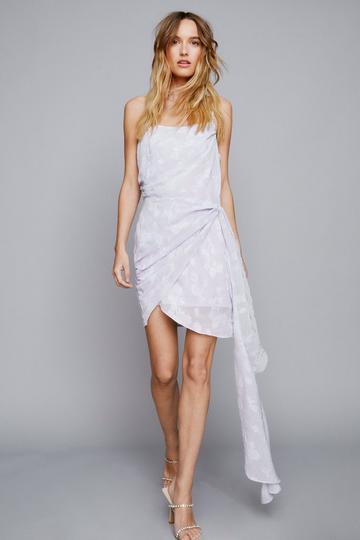 Diamante Satin Jacquard Drape Mini Dress lilac