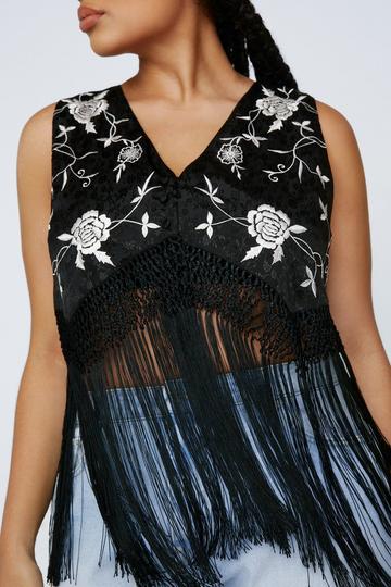 Plus Embroidered Tassel Hem Waistcoat black