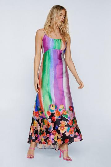 Tie Dye Floral Placement Print Embellished Maxi Dress multi