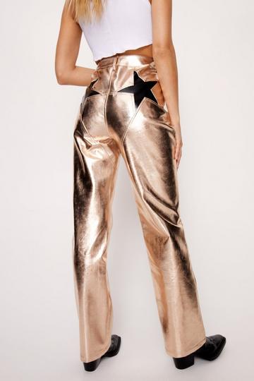 Gold Metallic Metallic Star Bum Faux Leather Pants