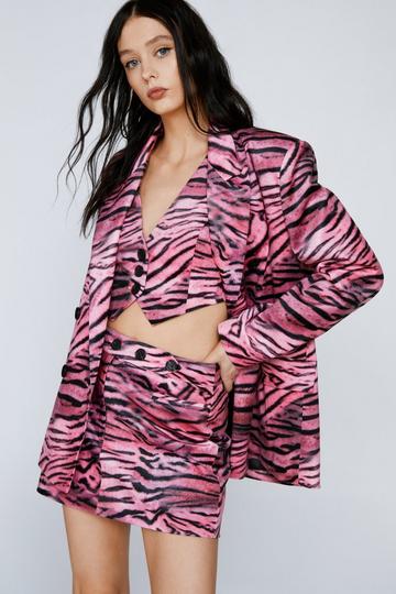 Premium Velvet Abstract Zebra Waistcoat pink