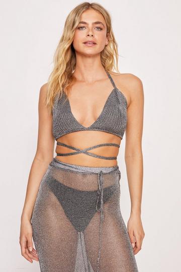 Metallic Knitted Flossed Bralette silver