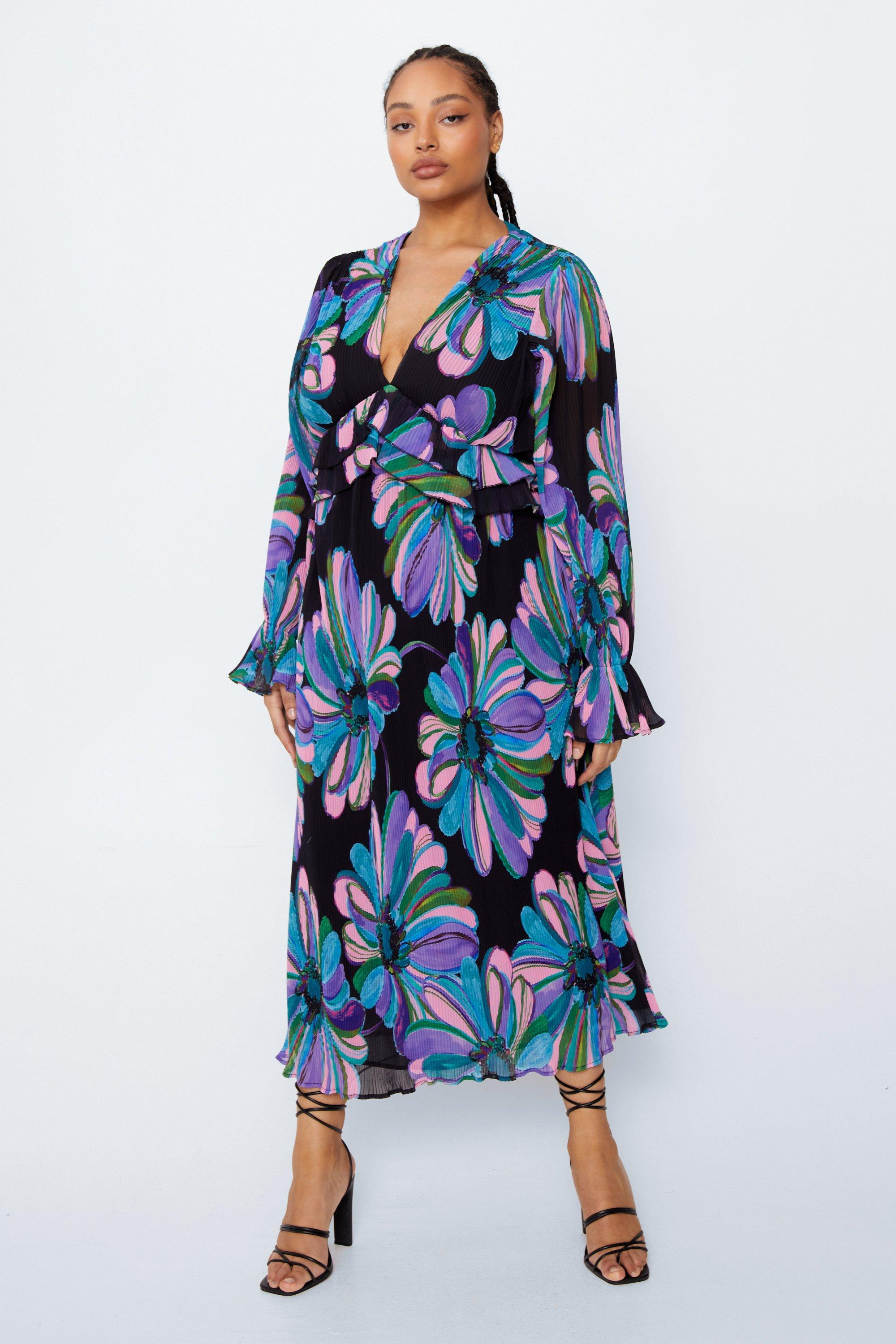 Bold Floral Print Plunge Maxi Dress | Nasty Gal