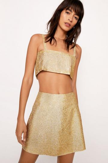 Gold Metallic All Over Diamante A Line Mini Skirt