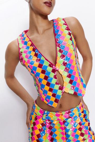 Sequin Cropped Waistcoat multi