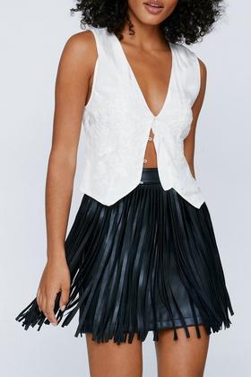 Strap Detail Gathered Leather Mini Skirt - 