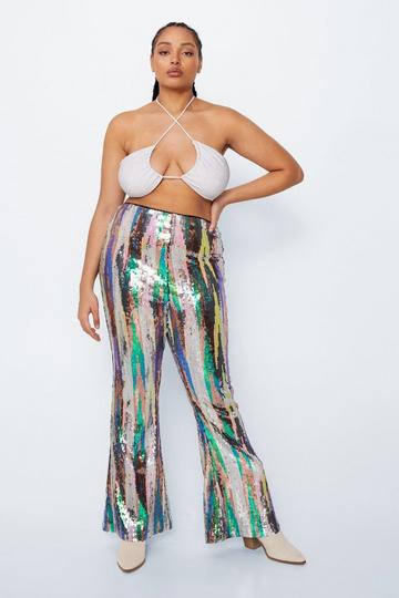 High Waisted Sequin Flare Trousers