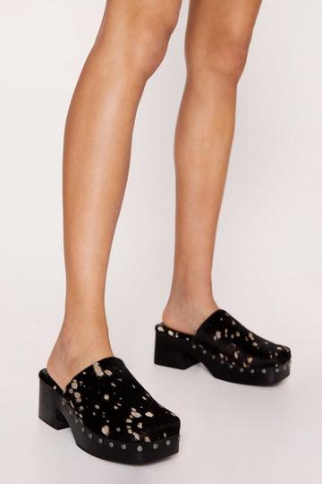 Hair On Studded Square Toe Clogs brown