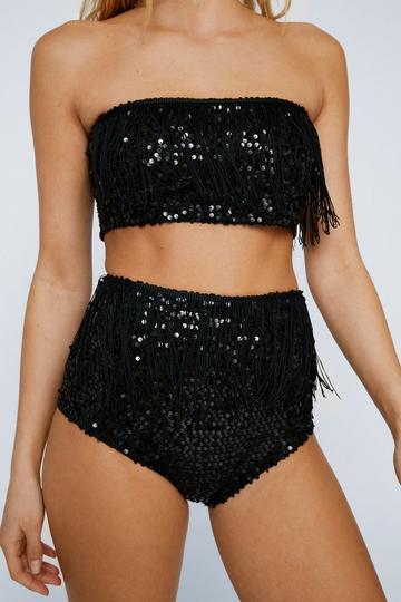 Sequin Fringe Hotpants Two Piece black