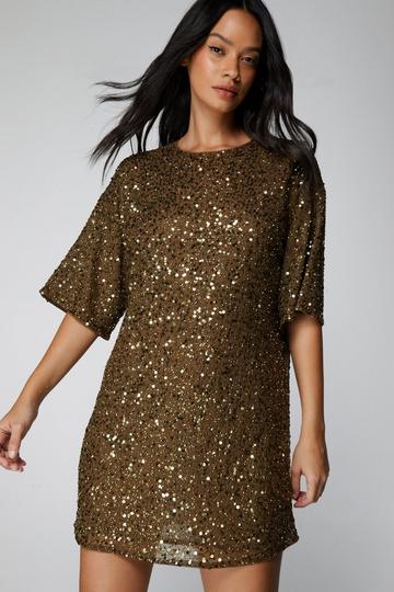 Gold Metallic Cluster Sequin Slouch Shift Dress