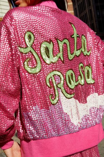 Pink Santa Rosa Sequin Embellished Bomber Jacket