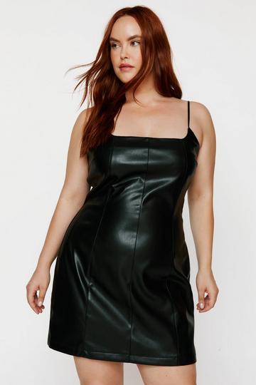 Plus Size Faux Leather Strappy Mini Dress black