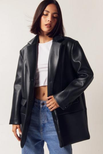 Faux Leather Single Breasted Blazer black