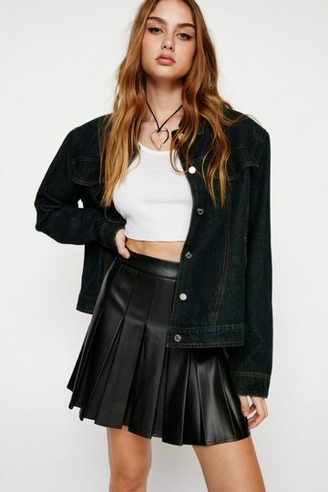 Black Faux Leather Pleated Mini Skirt