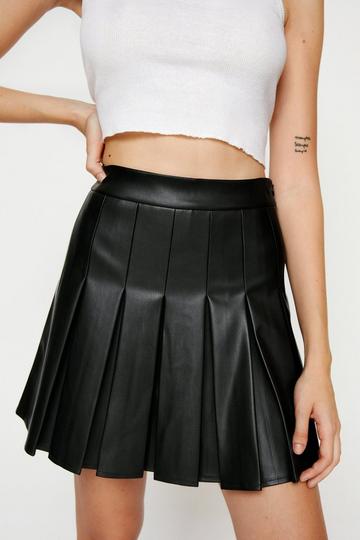 Black Petite Faux Leather Pleated Mini Skirt