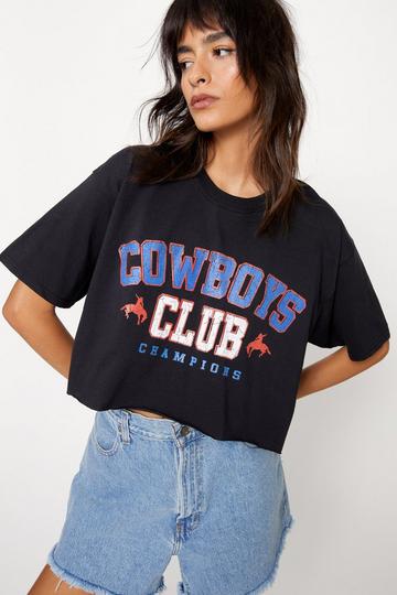 Cowboys Club Graphic Oversized Cropped T-shirt black