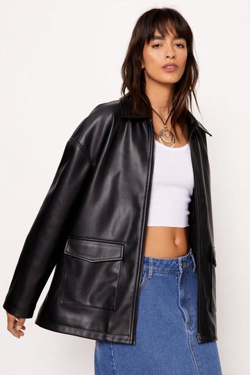Pocket Detail Faux Leather Jacket black