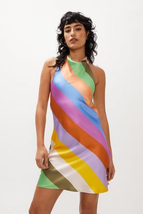 Satin Stripes Embroidered Mini Dress - Women - Ready-to-Wear