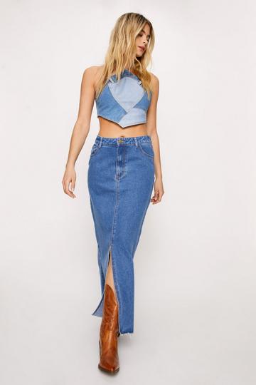 Split Front Denim Maxi Skirt authentic midwash