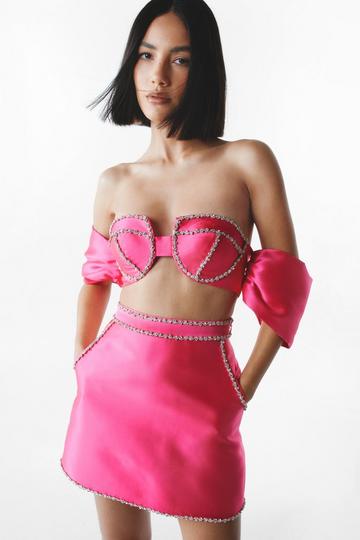 Premium Embellished Satin Twill Mini Skirt pink