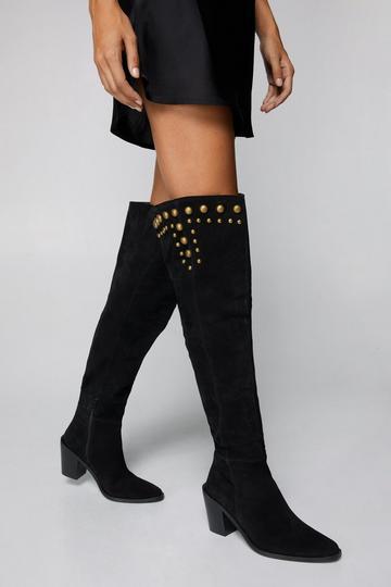 Real Suede Slouchy Studded Thigh High thailand black