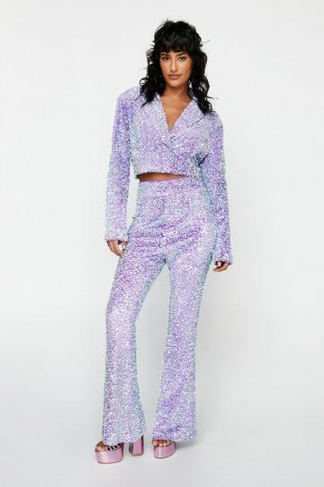 Lilac Purple Premium Velvet Sequin Flare Pants
