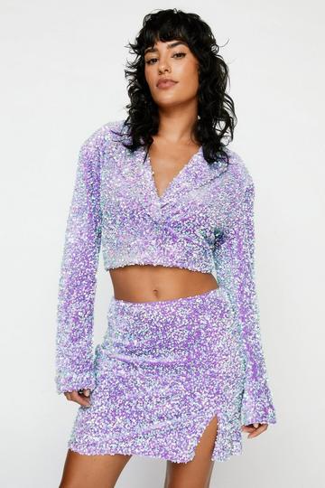 Lilac Purple Premium Sequin Cropped Blazer