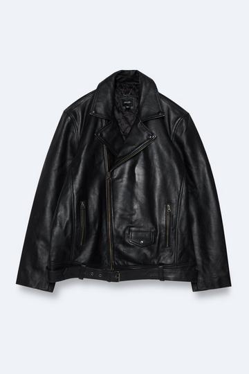 Plus Size Real Leather Boyfriend Biker Jacket black