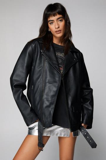 Real Leather Boyfriend Biker Jacket black