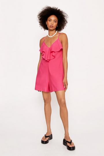 Ruffle Strappy Crinkle Romper hot pink