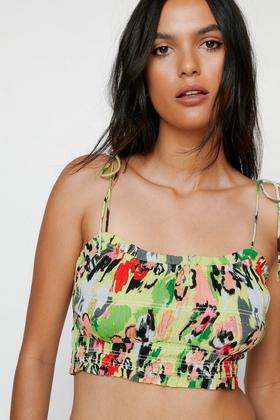 Printed Halter Cropped Swim Top