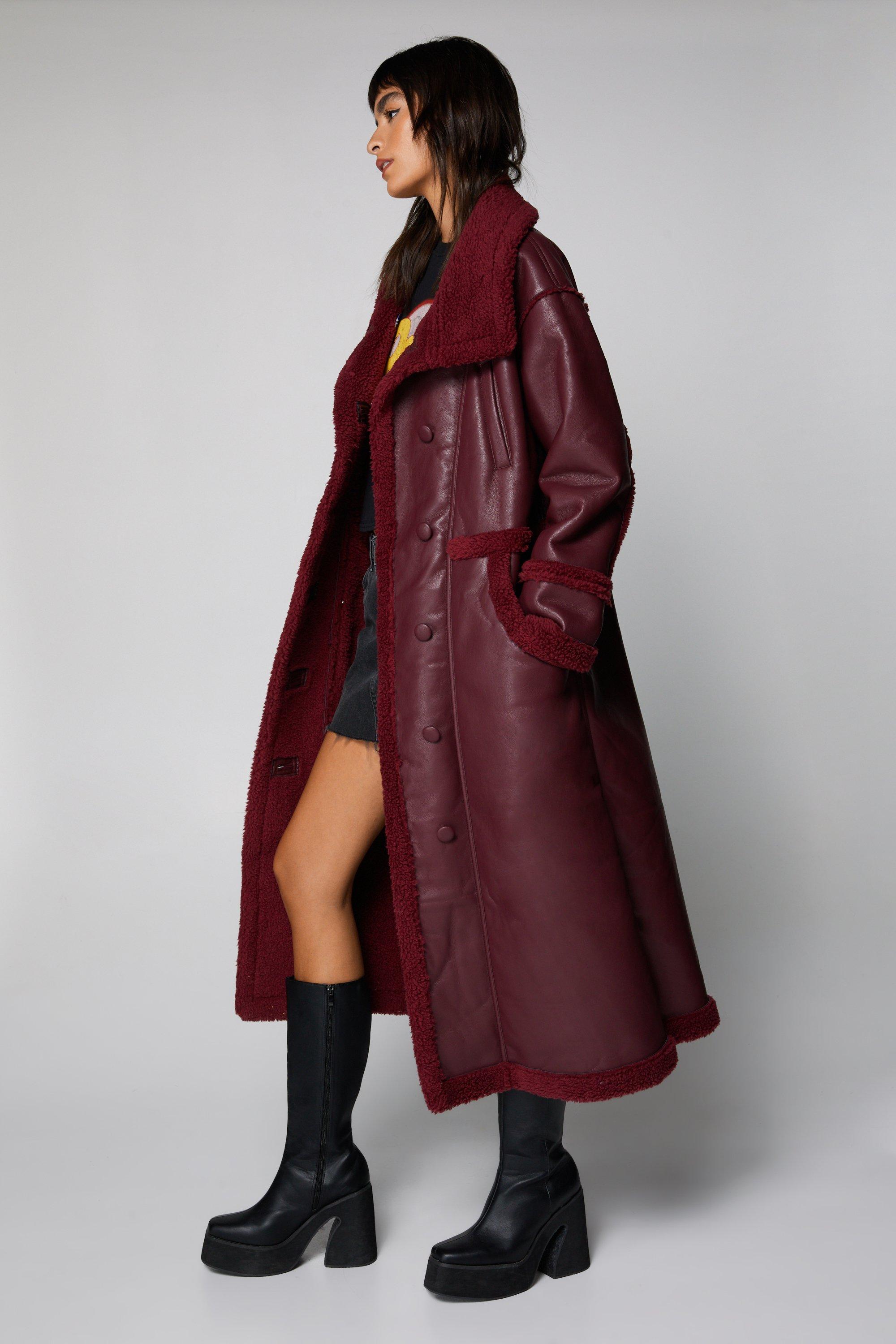 Long red 2025 leather coat