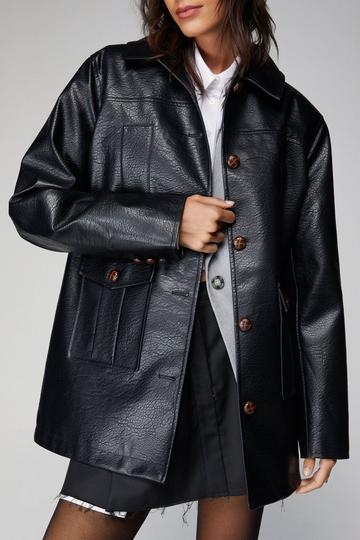 Premium Button Front Faux Leather Jacket black