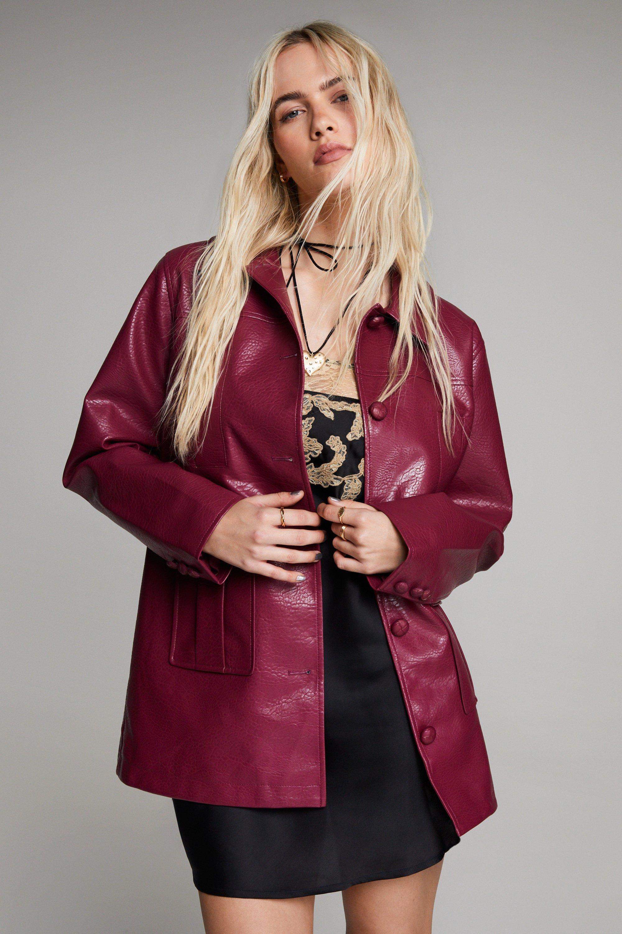 Dark red hotsell faux leather jacket