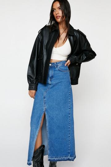 Blue Slit Front Denim Maxi Skirt