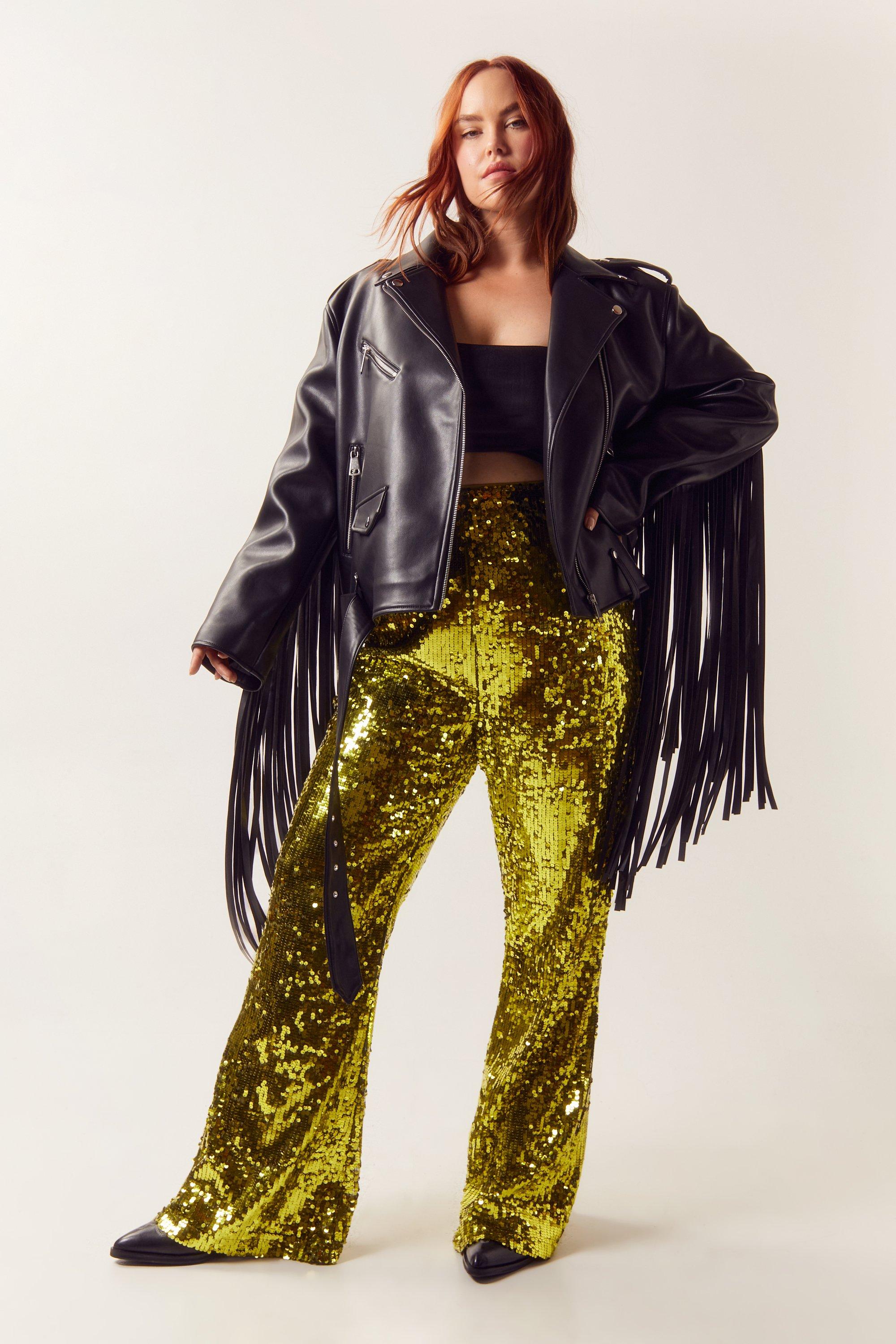 Gold sequin best sale high waisted pants