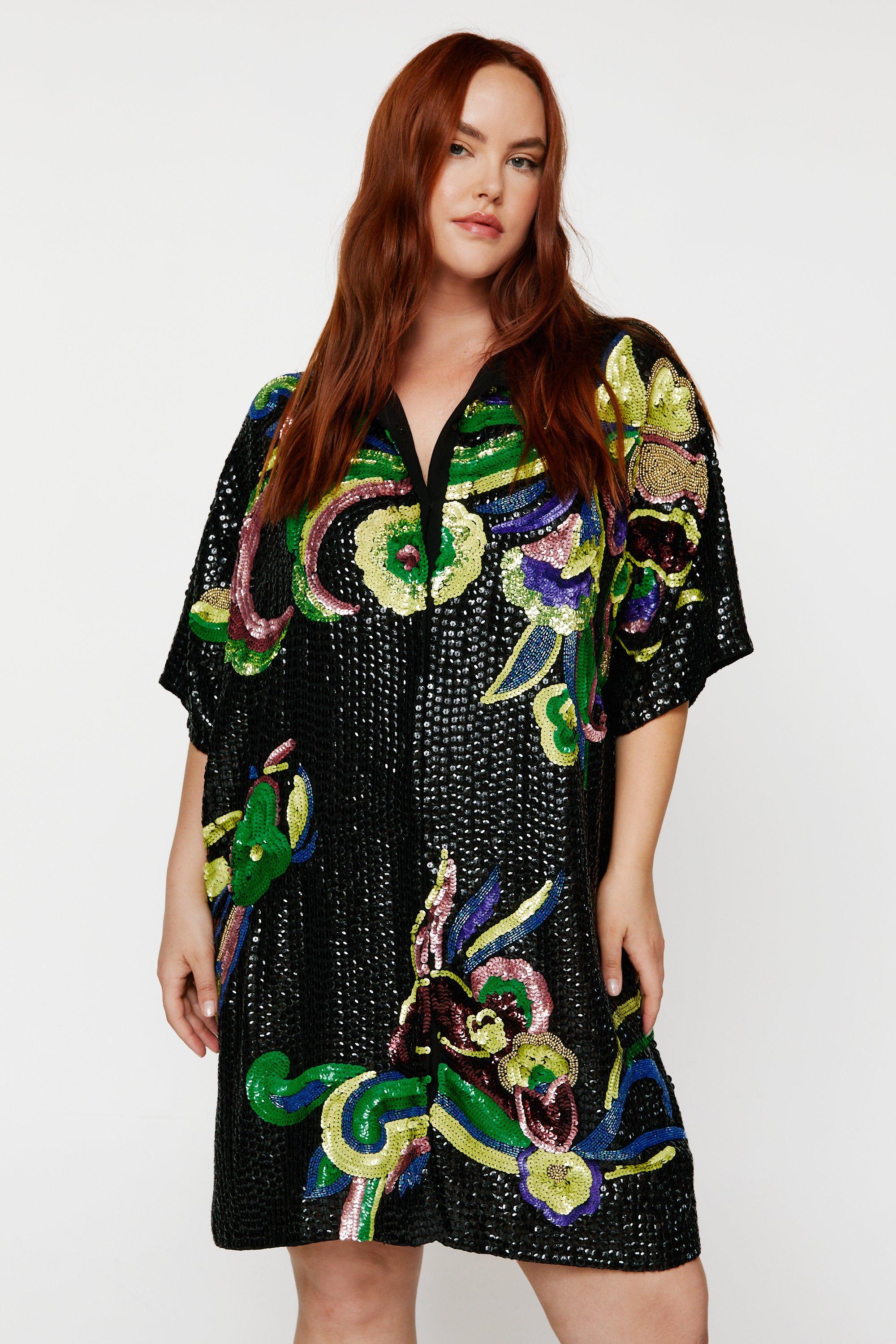 Oversized sequin shirt store dress plus size