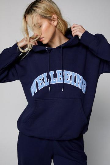 Oversized Wellbeing Embroidered Hoodie navy