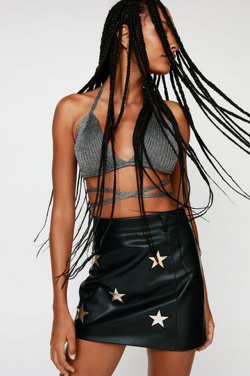 Premium Metallic Star Faux Leather Skirt black